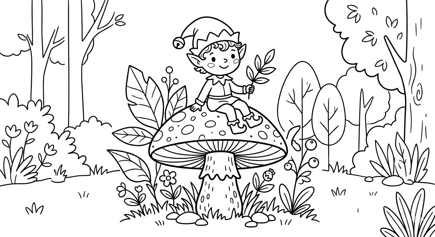 Duende no cogumelo para colorir