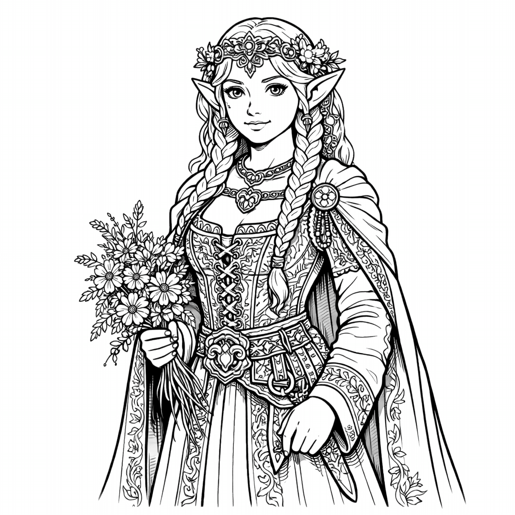 Duende mulher elfa para colorir