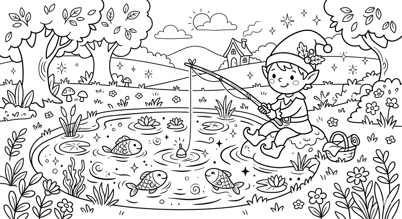 Duende pescando para colorir