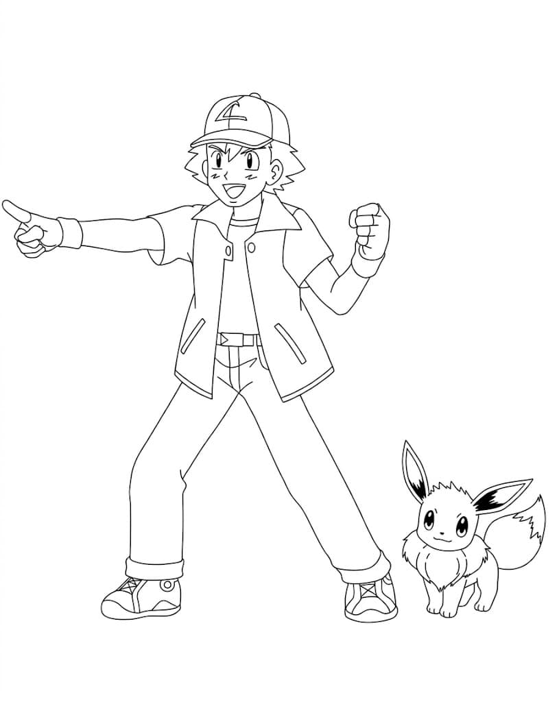 Ash e Eevee para colorir