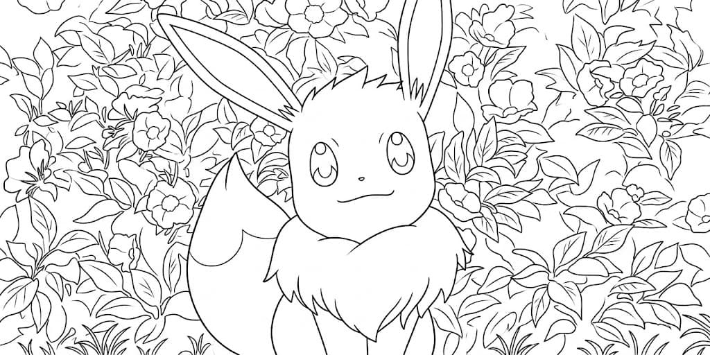 Eevee e flores para colorir