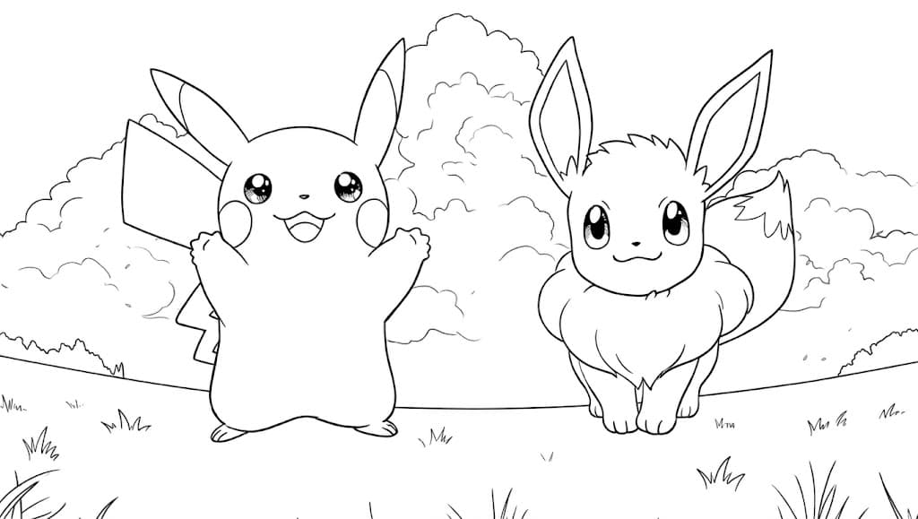 Eevee e Pikachu para colorir