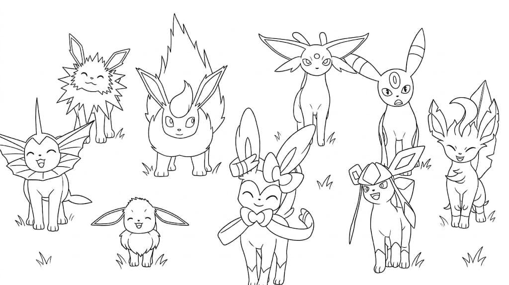 Eevee e suas evoluções para colorir