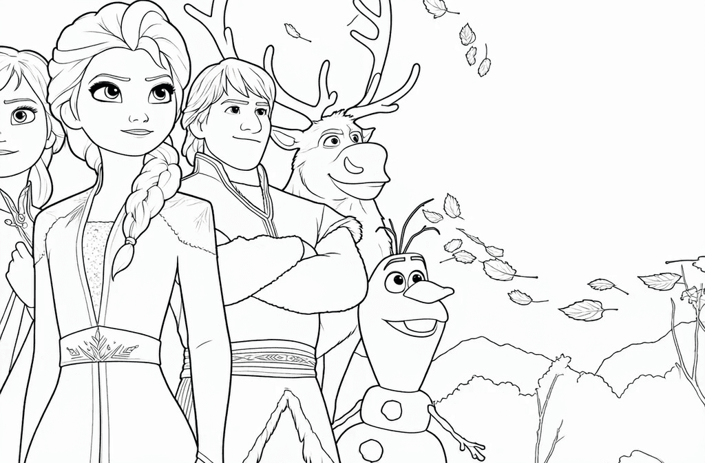 Elsa, Anna, Olaf e Kristoff para colorir