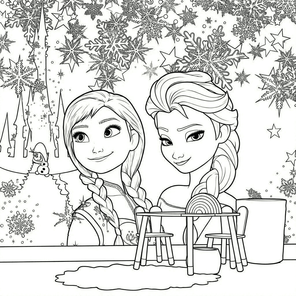 Elsa e Anna na neve para colorir