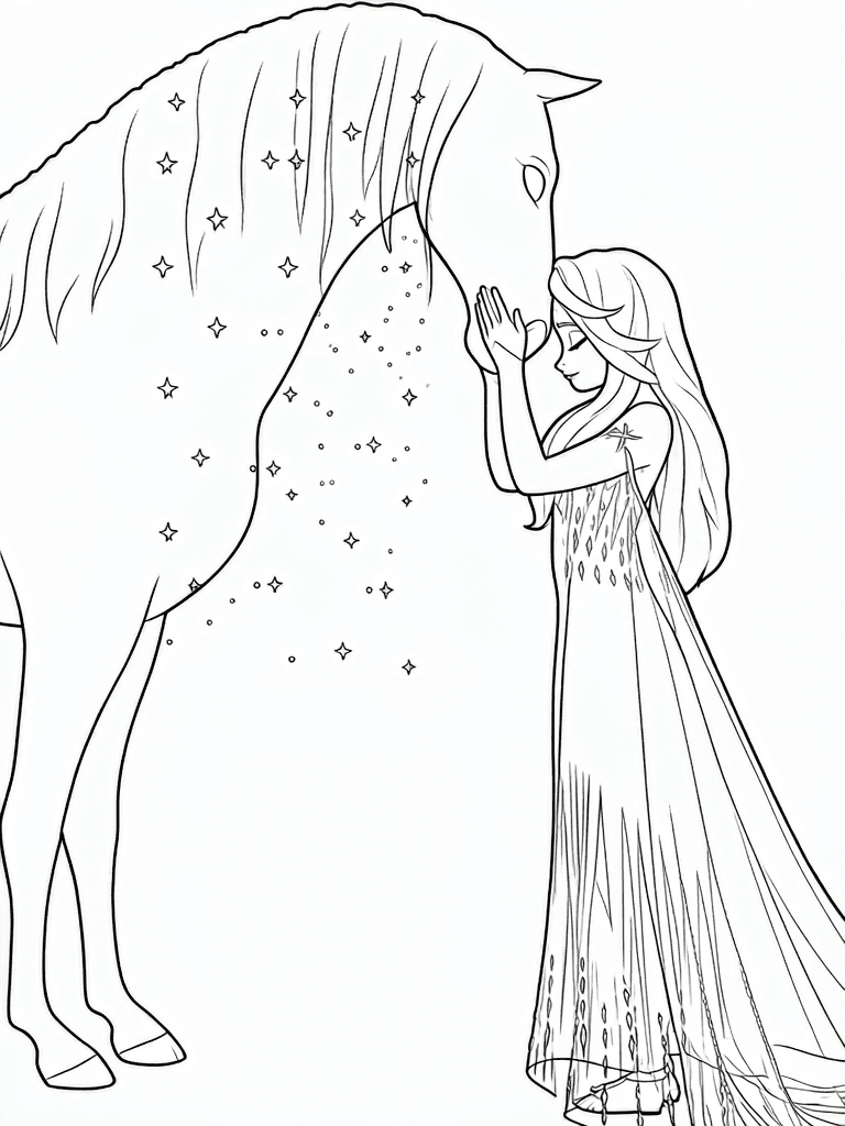 Elsa e o cavalo de gelo para colorir