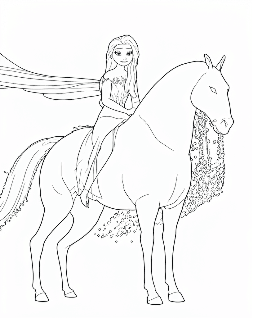 Elsa a cavalo para colorir