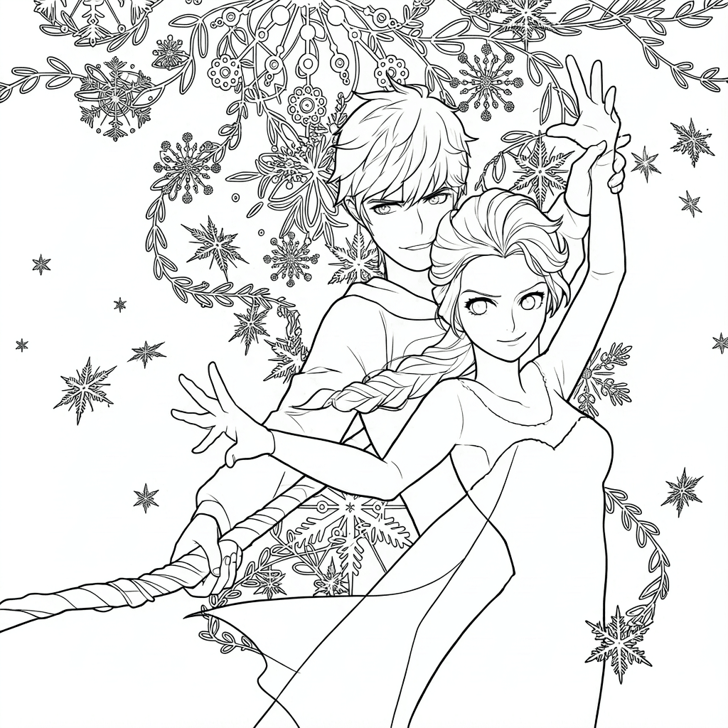 Desenho de Elsa e Jack Frost para colorir
