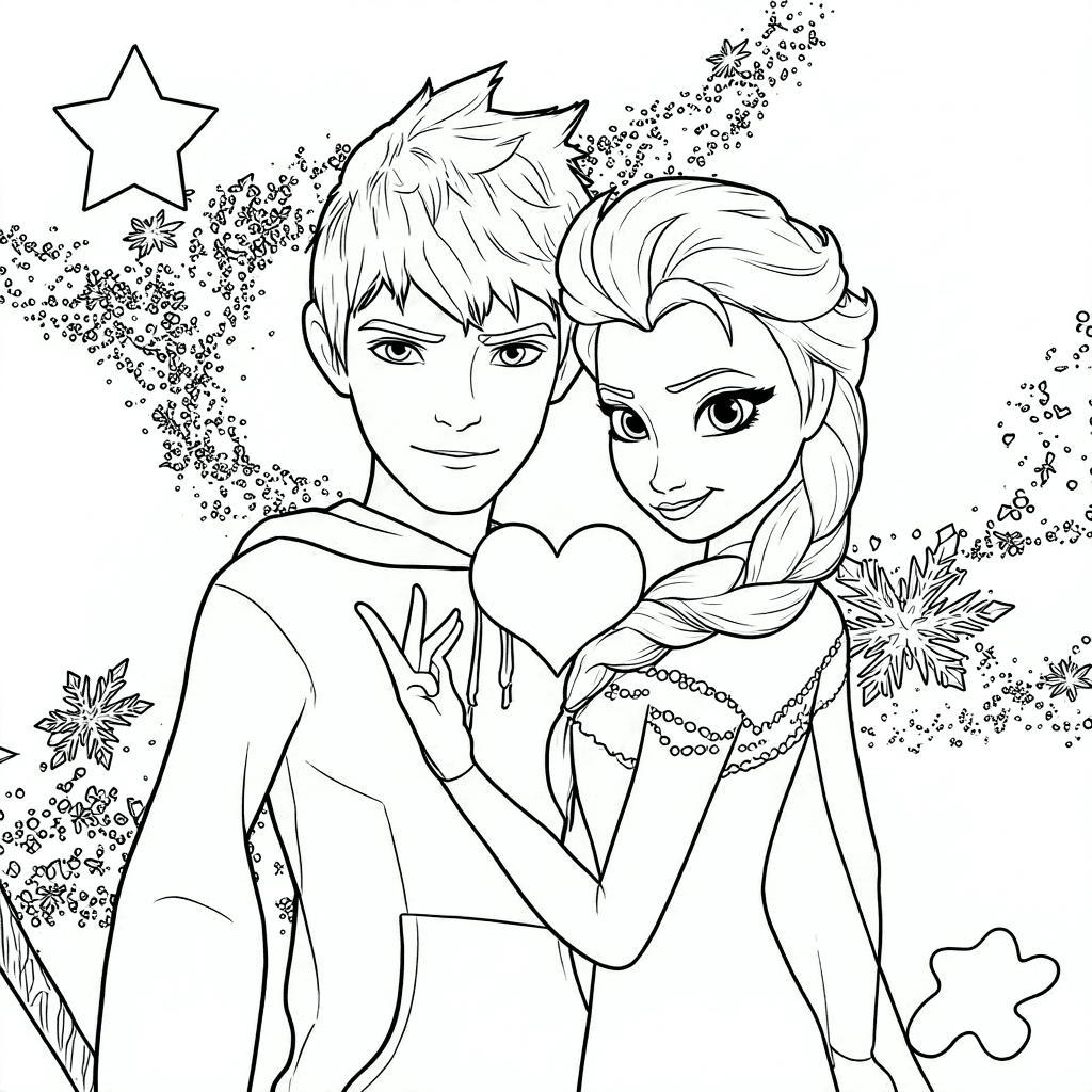 Elsa e Jack Frost para colorir