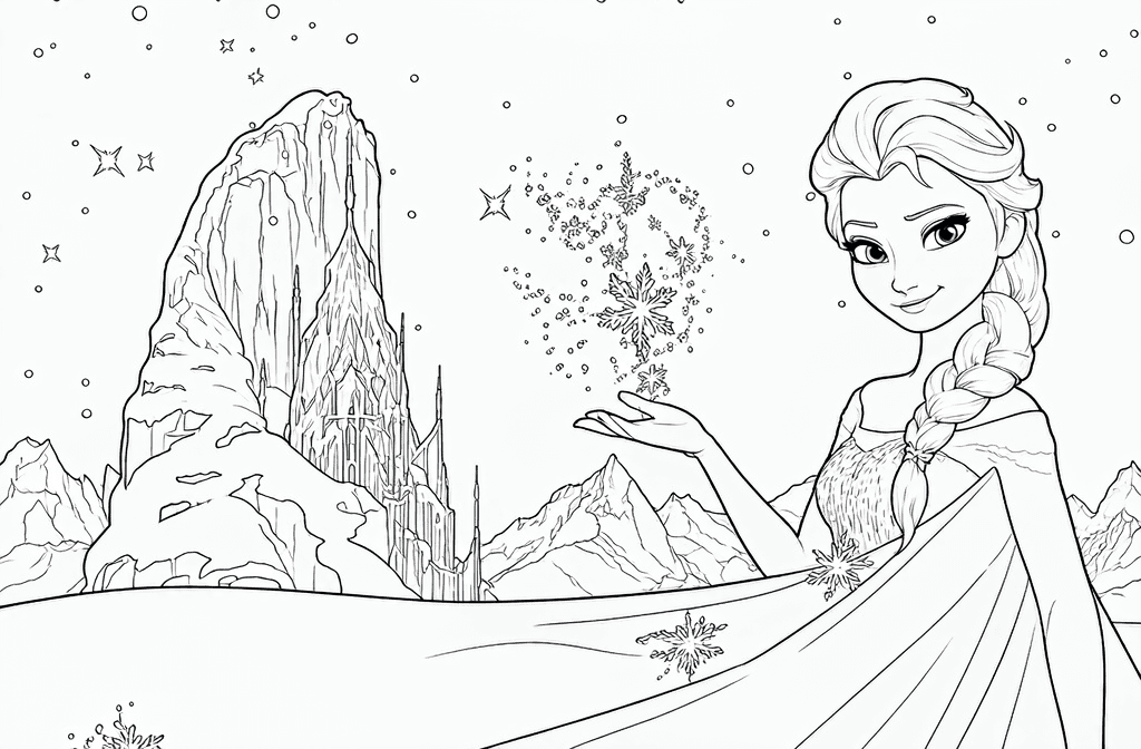 Elsa e montanhas para colorir
