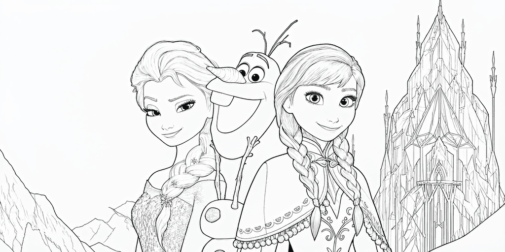 Elsa, Olaf e Anna para colorir
