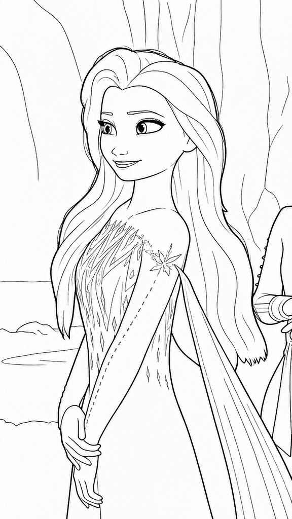 Elsa com vestido branco para colorir