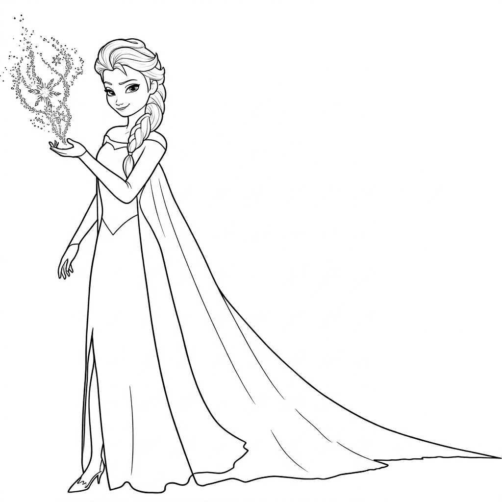 Elsa com vestido longo para colorir