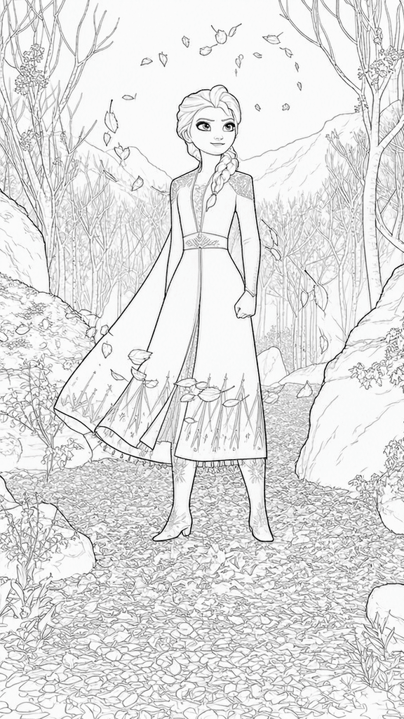 Elsa de Frozen 2 na floresta para colorir