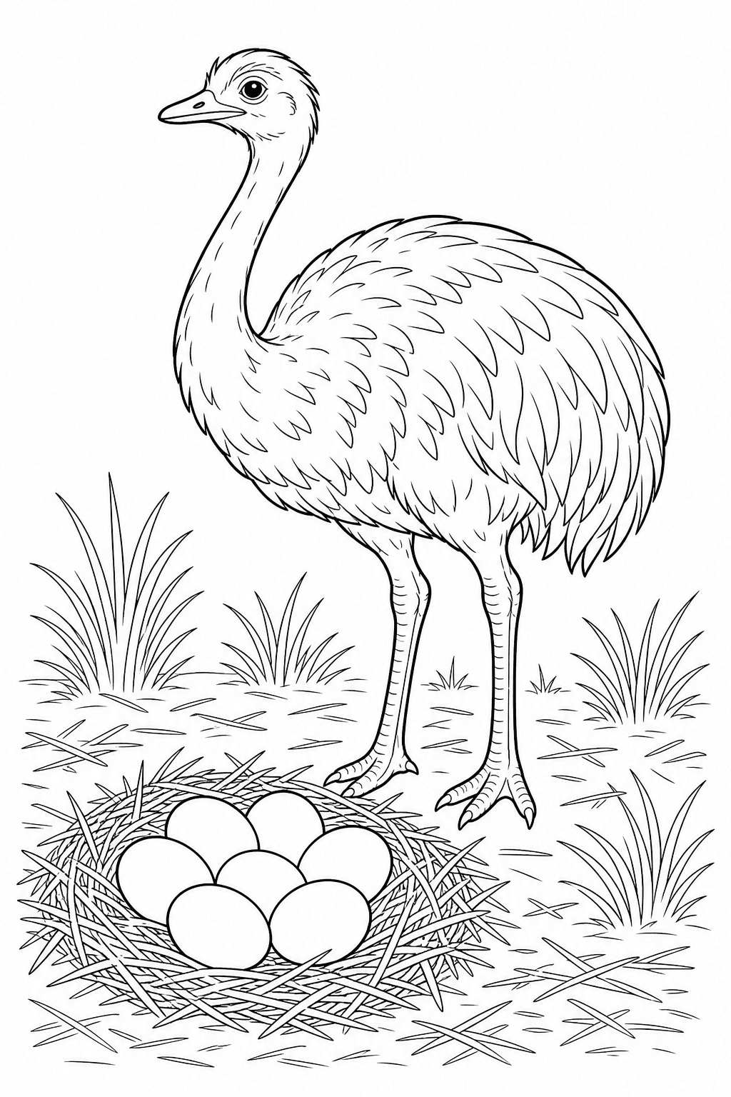 Ema no ninho com ovos para colorir