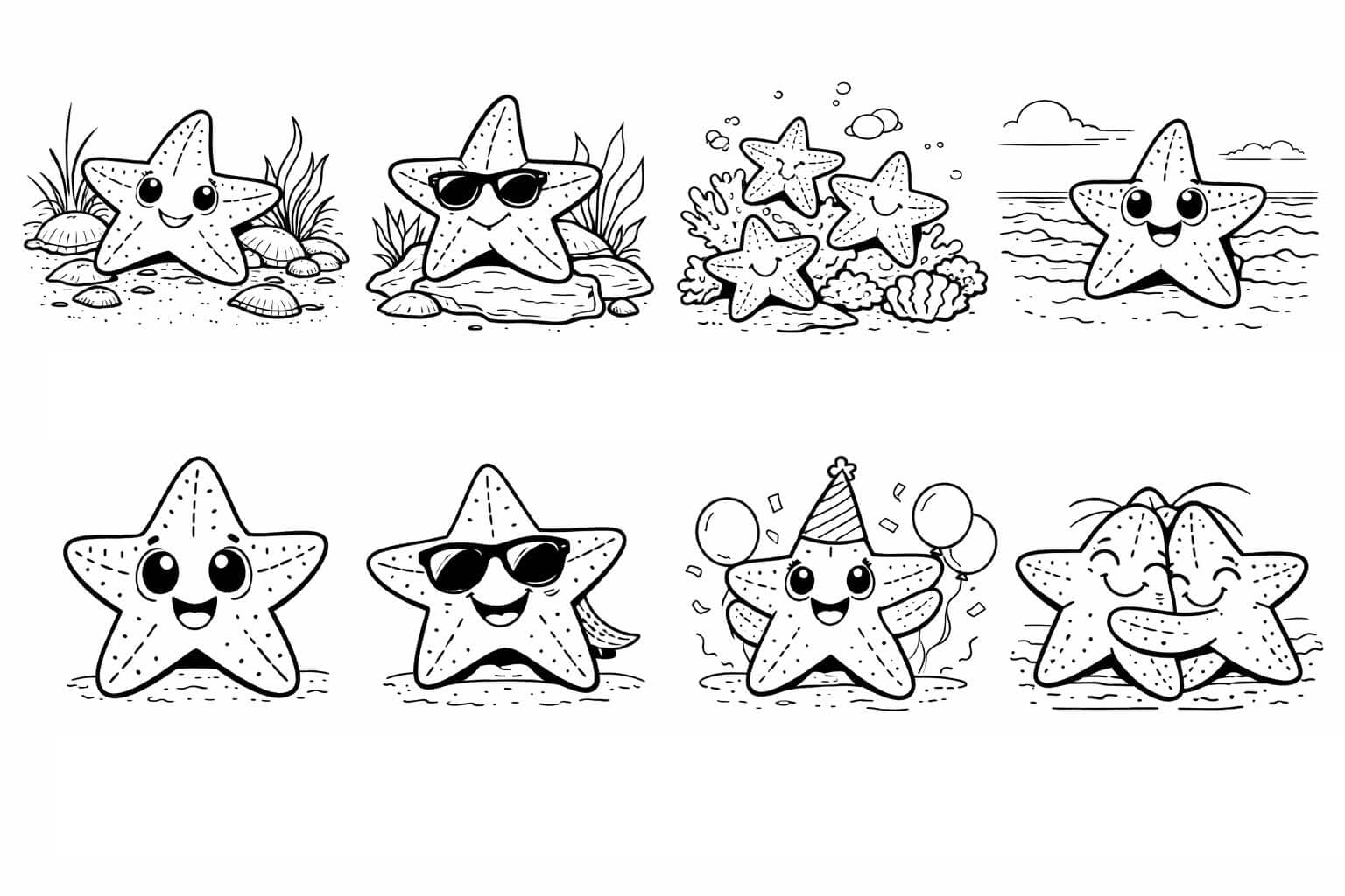 Estrelas do mar conjunto de imagens para colorir