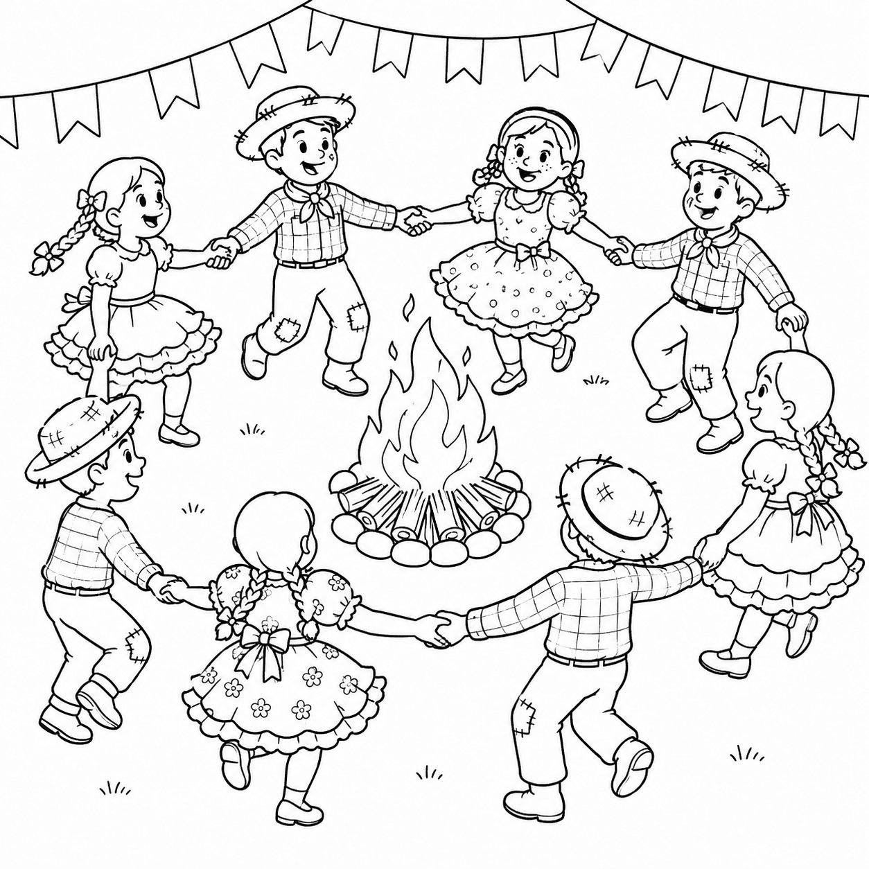 Dança da fogueira para colorir