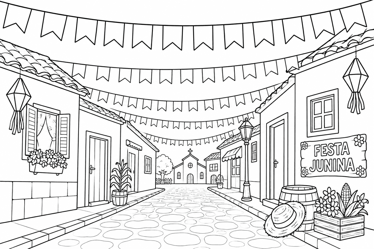 Decoração de Festa Junina para colorir