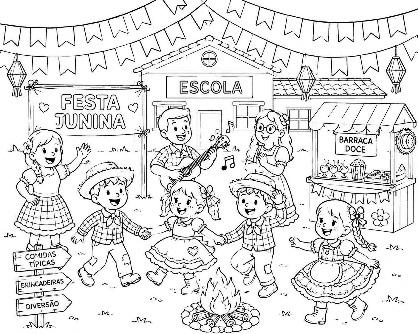 Festa Junina na escola para colorir
