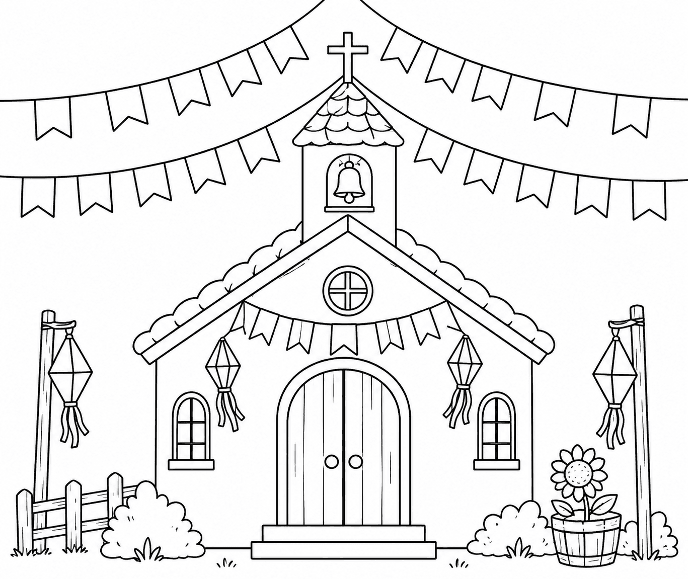 Igreja de Festa Junina para colorir