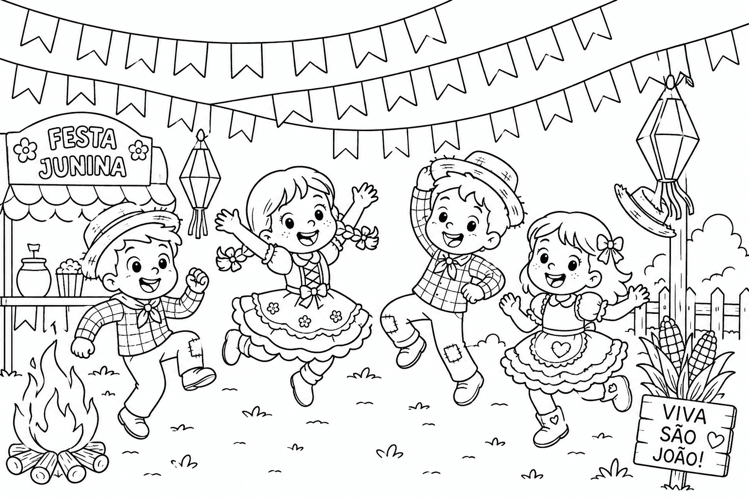 Festa Junina infantil para colorir