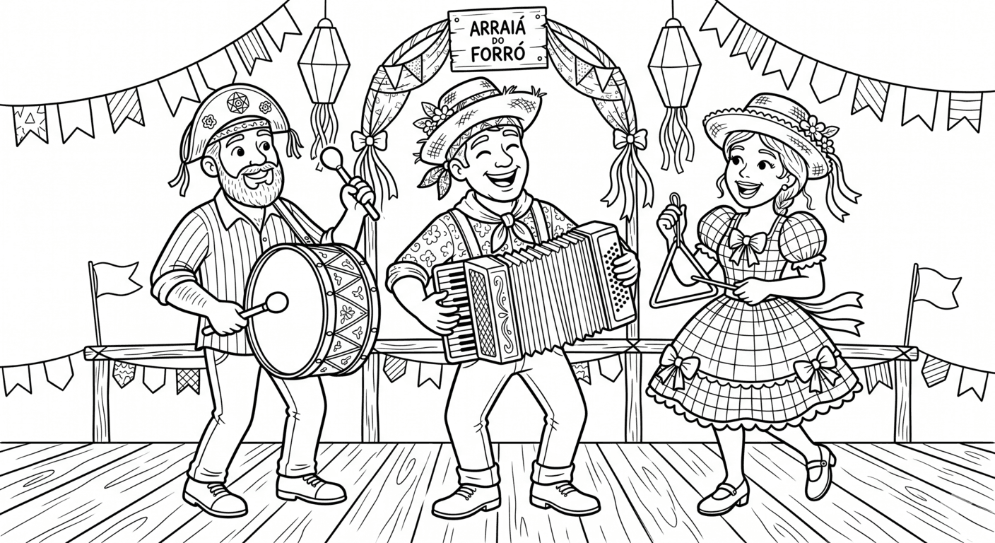 Festa Junina musical para colorir