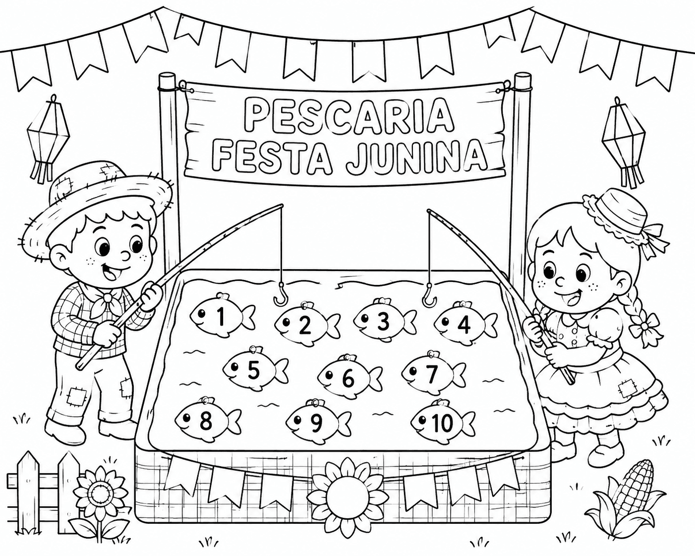 Pescaria de Festa Junina para colorir