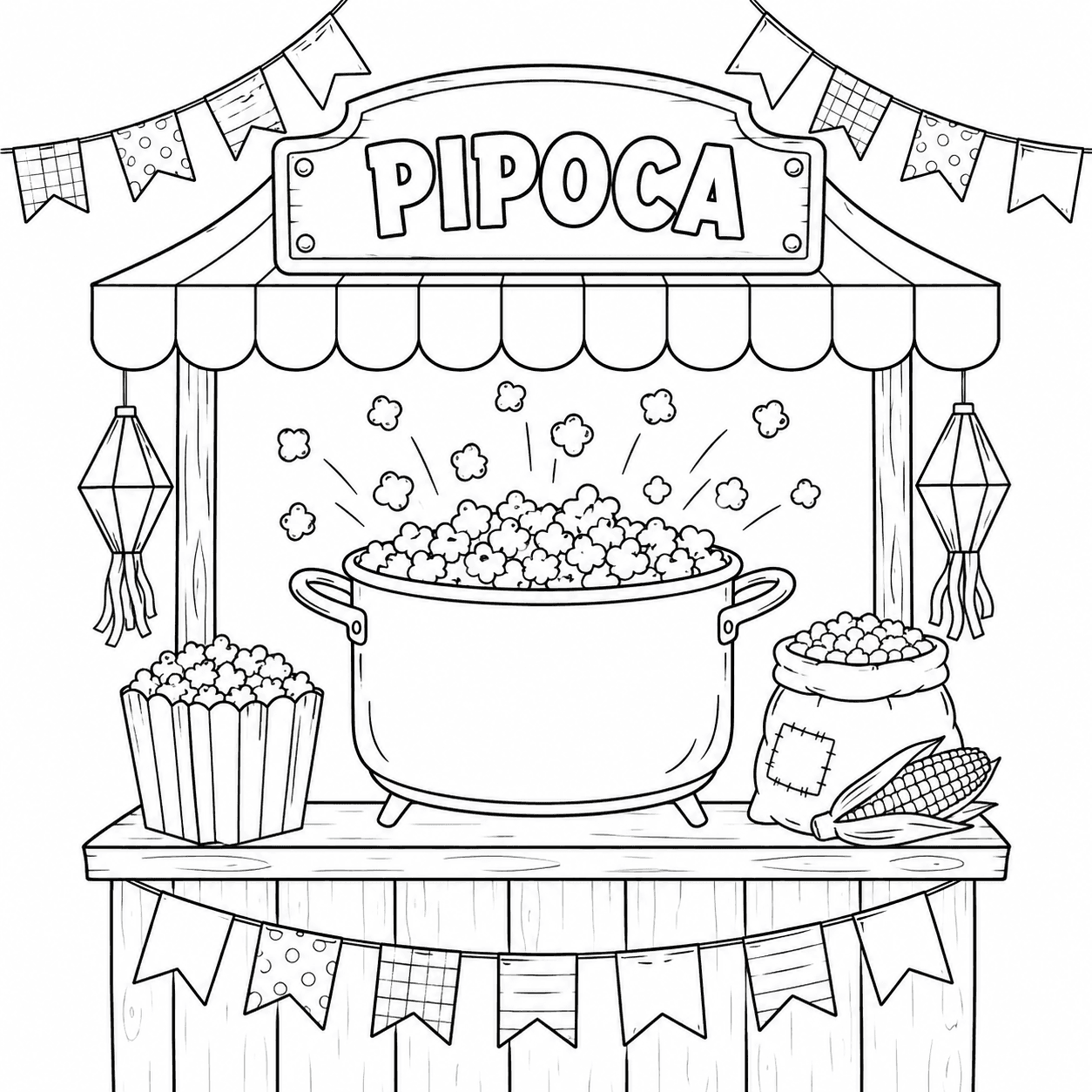 Pipoca de Festa Junina para colorir