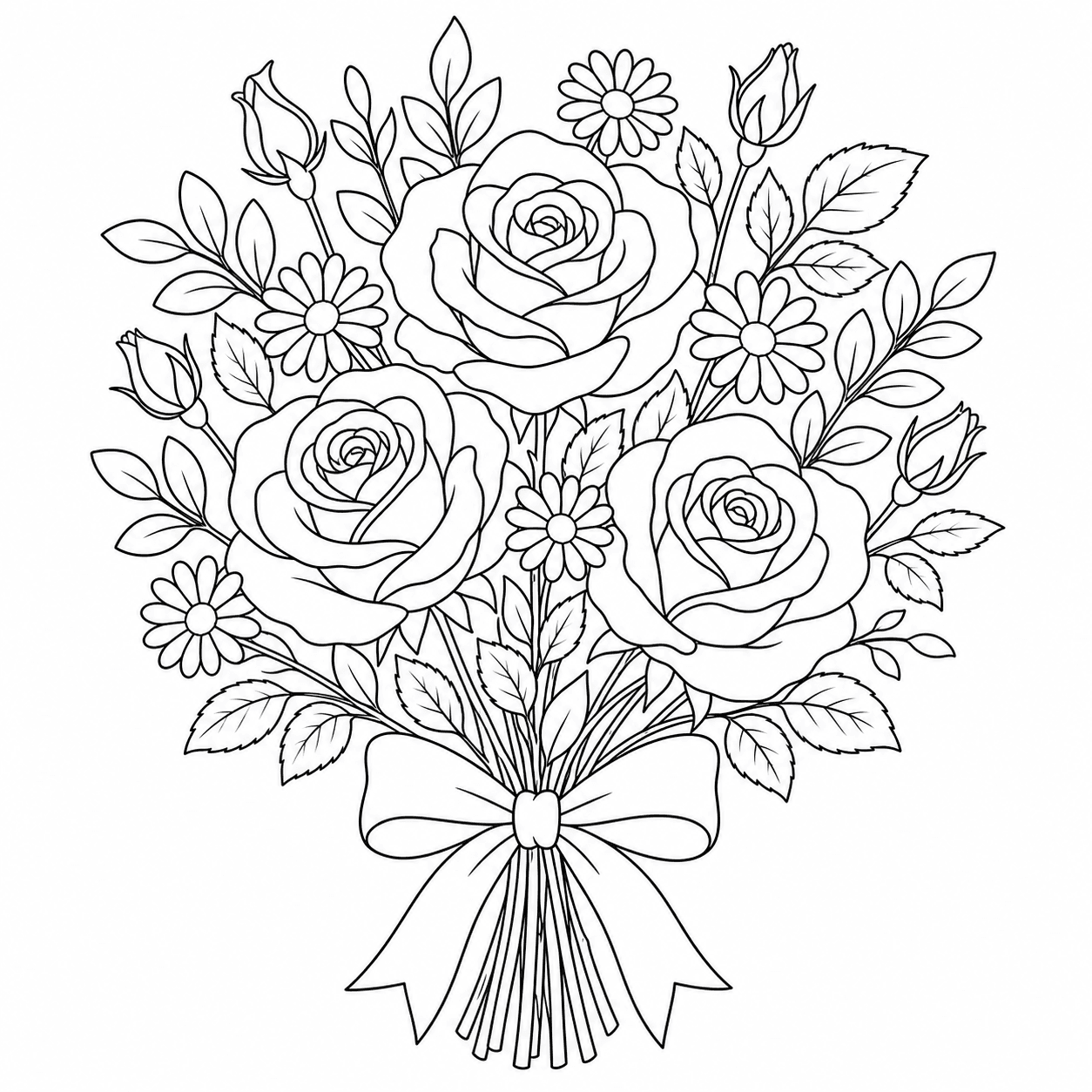 Buquê de rosas para colorir