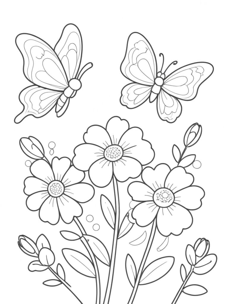 Flores e borboletas para colorir