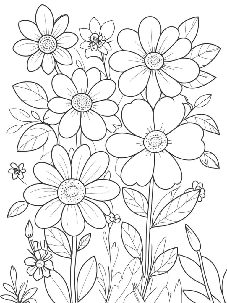 Conjunto de flores para colorir