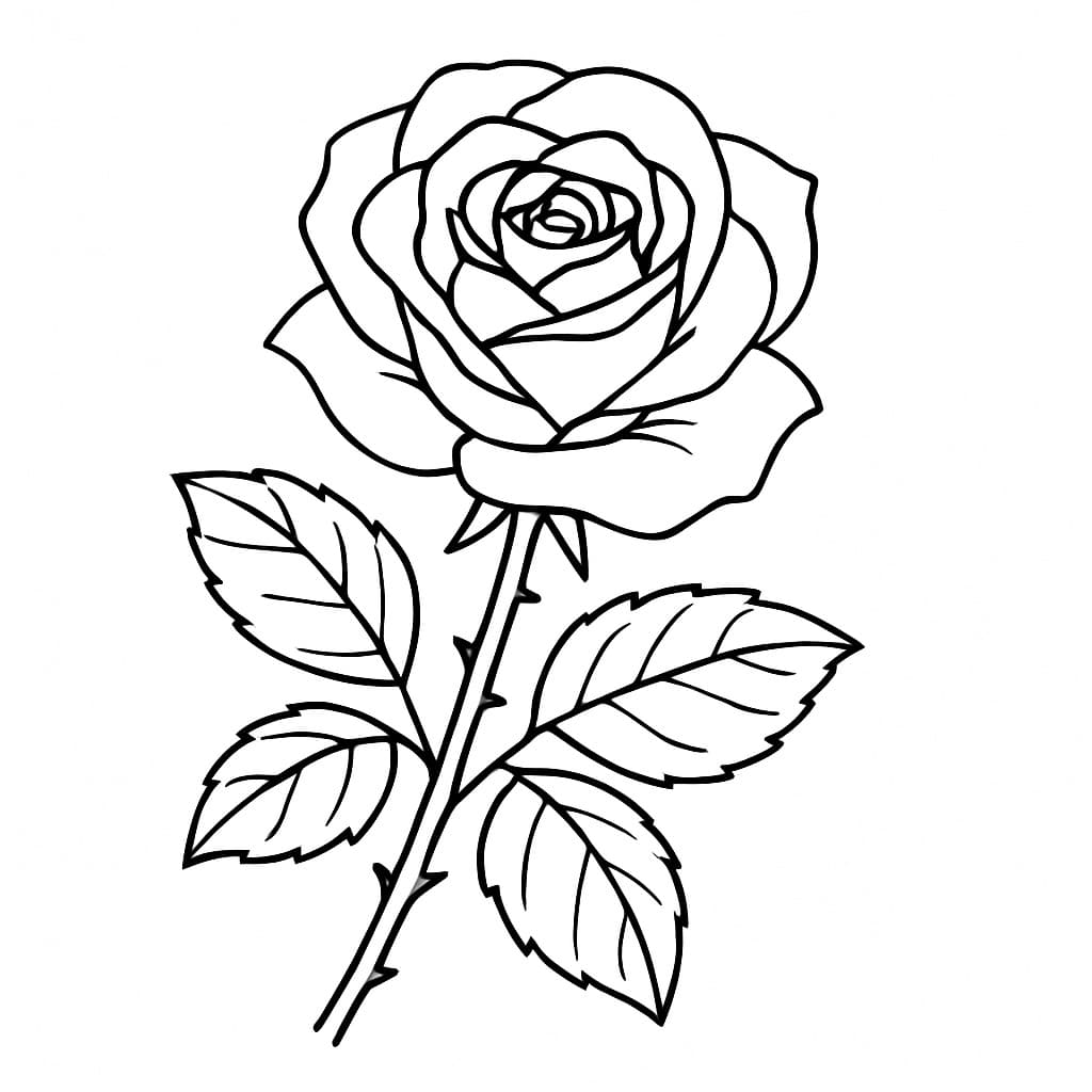 Rosa com caule para colorir