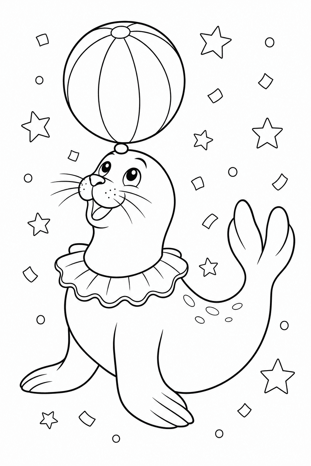 Foca equilibrando bola para colorir