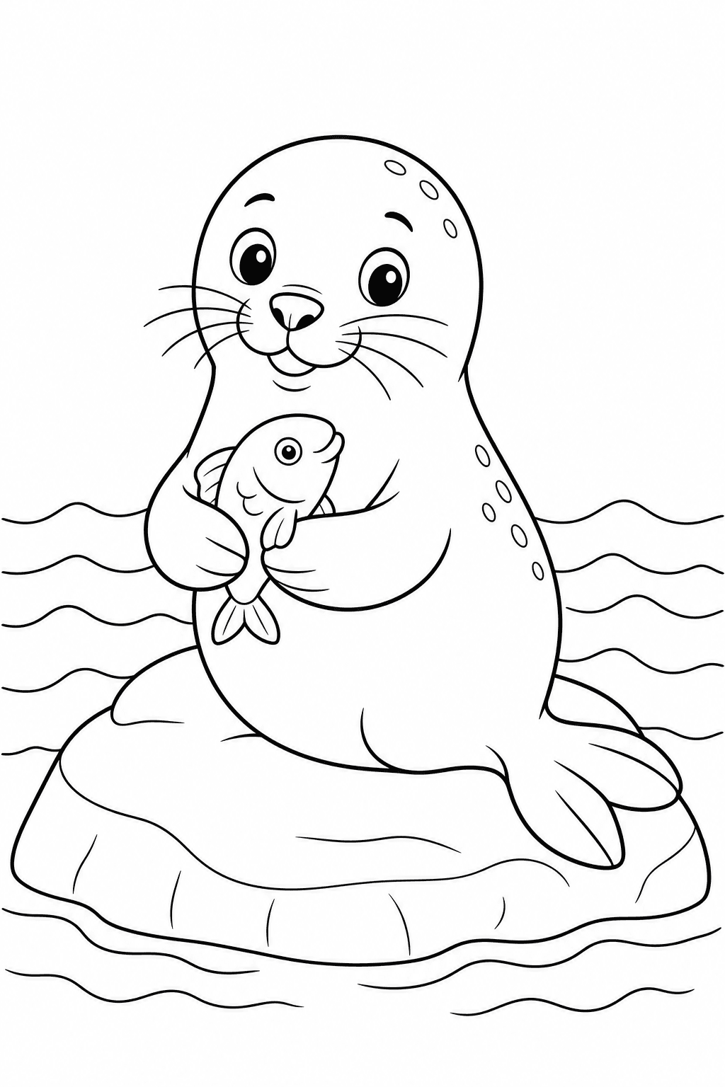 Foca com peixe para colorir