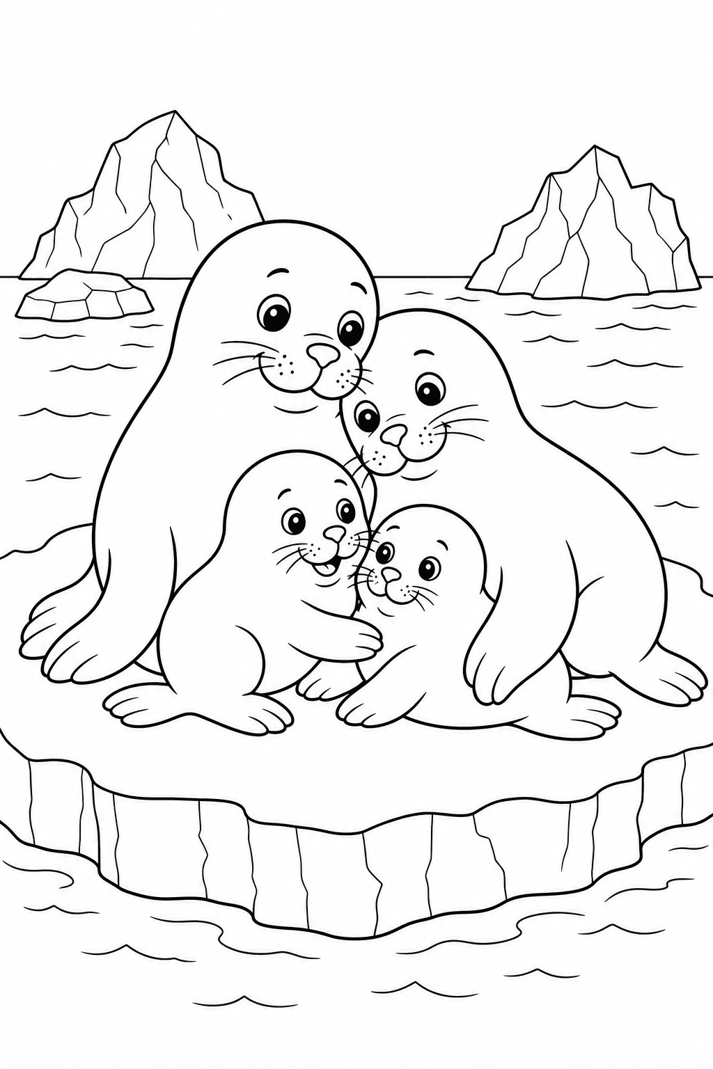 Família de focas para colorir