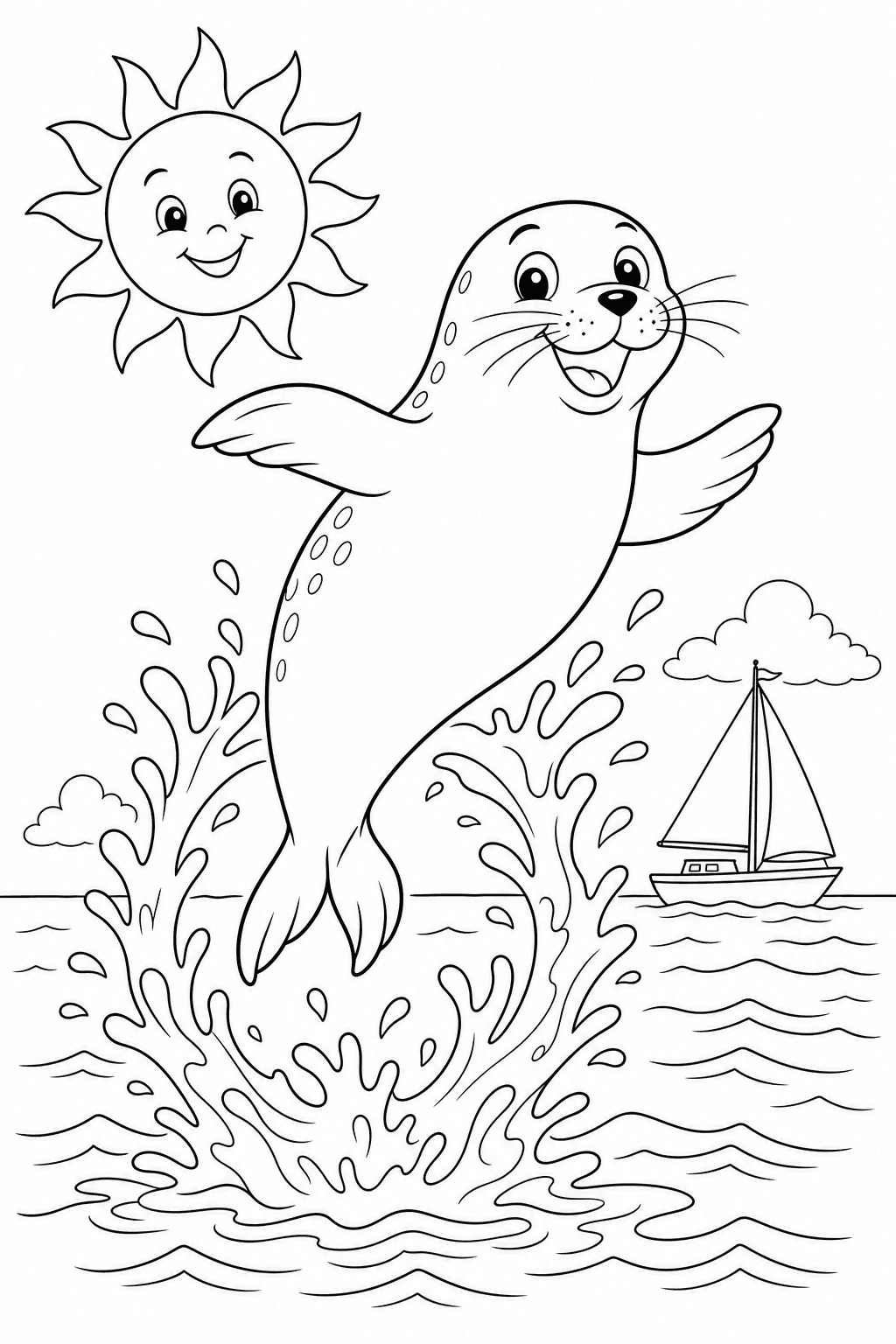 Foca saltando para fora da água para colorir