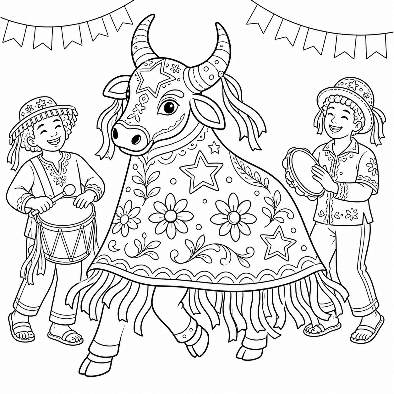 Bumba Meu Boi em festa popular para colorir