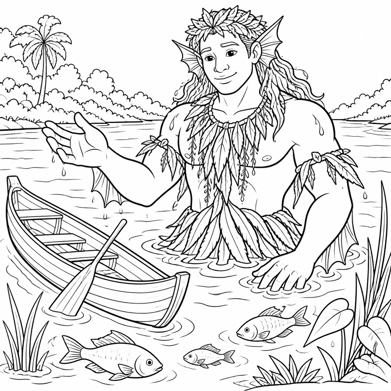 Caboclo d'Água no rio para colorir