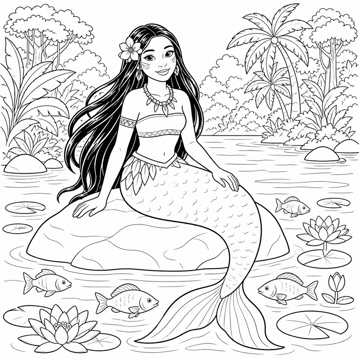 Iara no rio da Amazônia para colorir