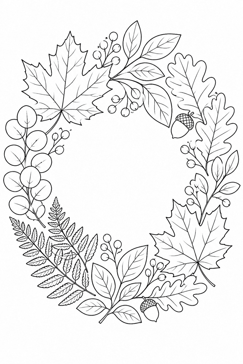 Guirlanda decorativa de folhas para colorir
