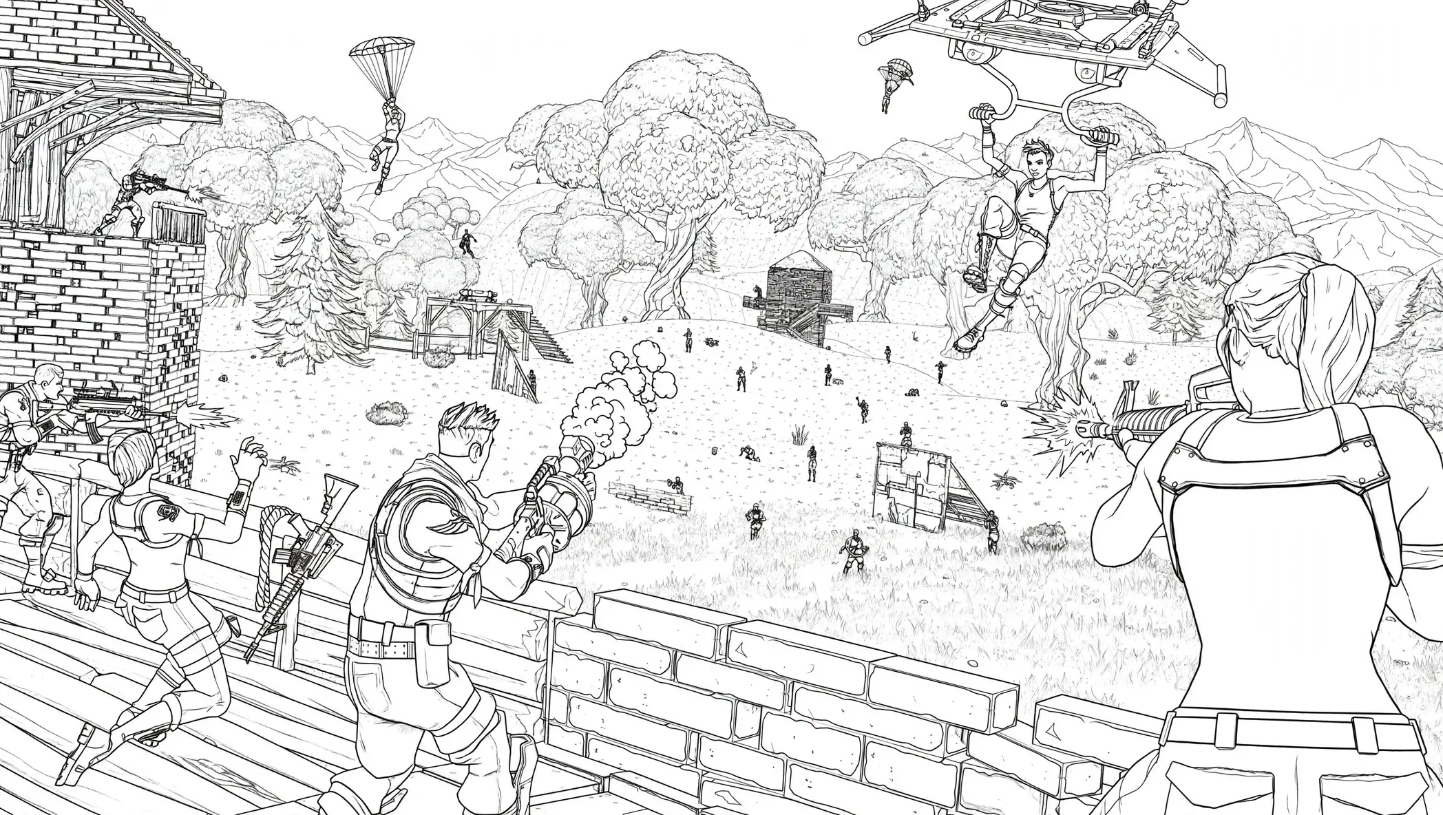 Batalha no campo em Fortnite para colorir