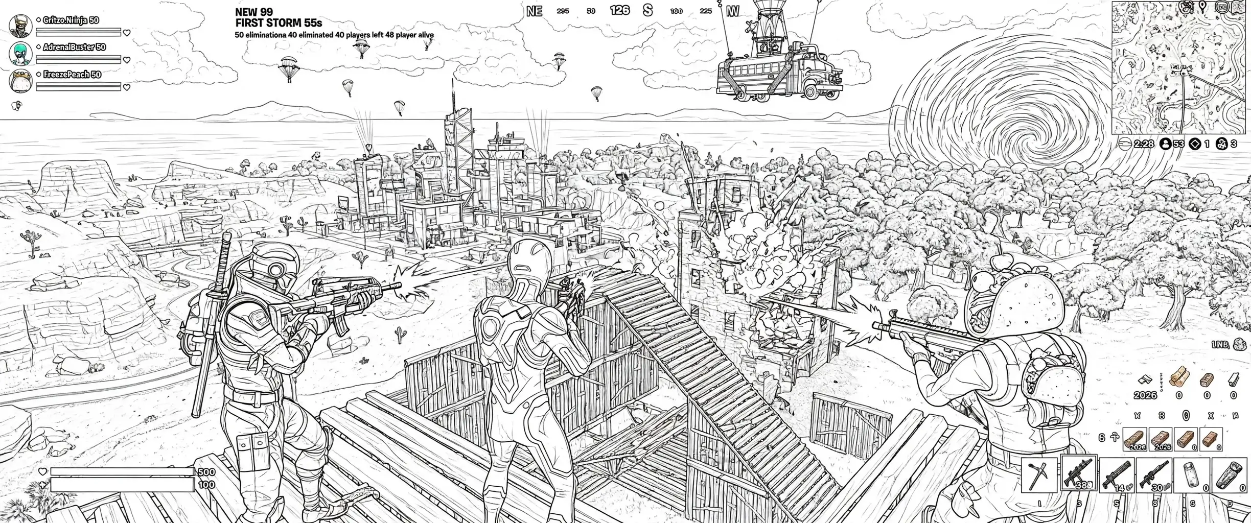 Batalha no deserto em Fortnite para colorir