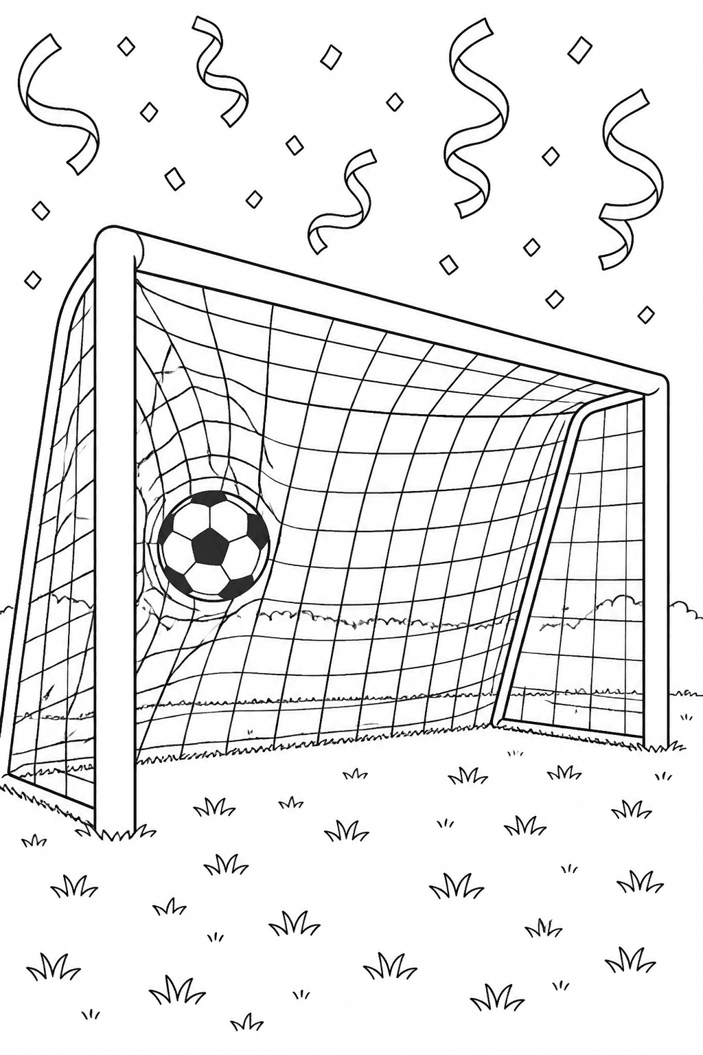 Bola de futebol dentro da rede do gol para colorir