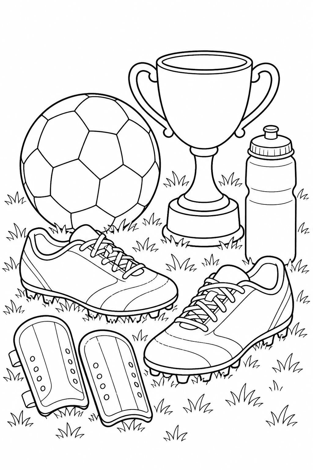 Equipamentos e troféu de futebol para colorir