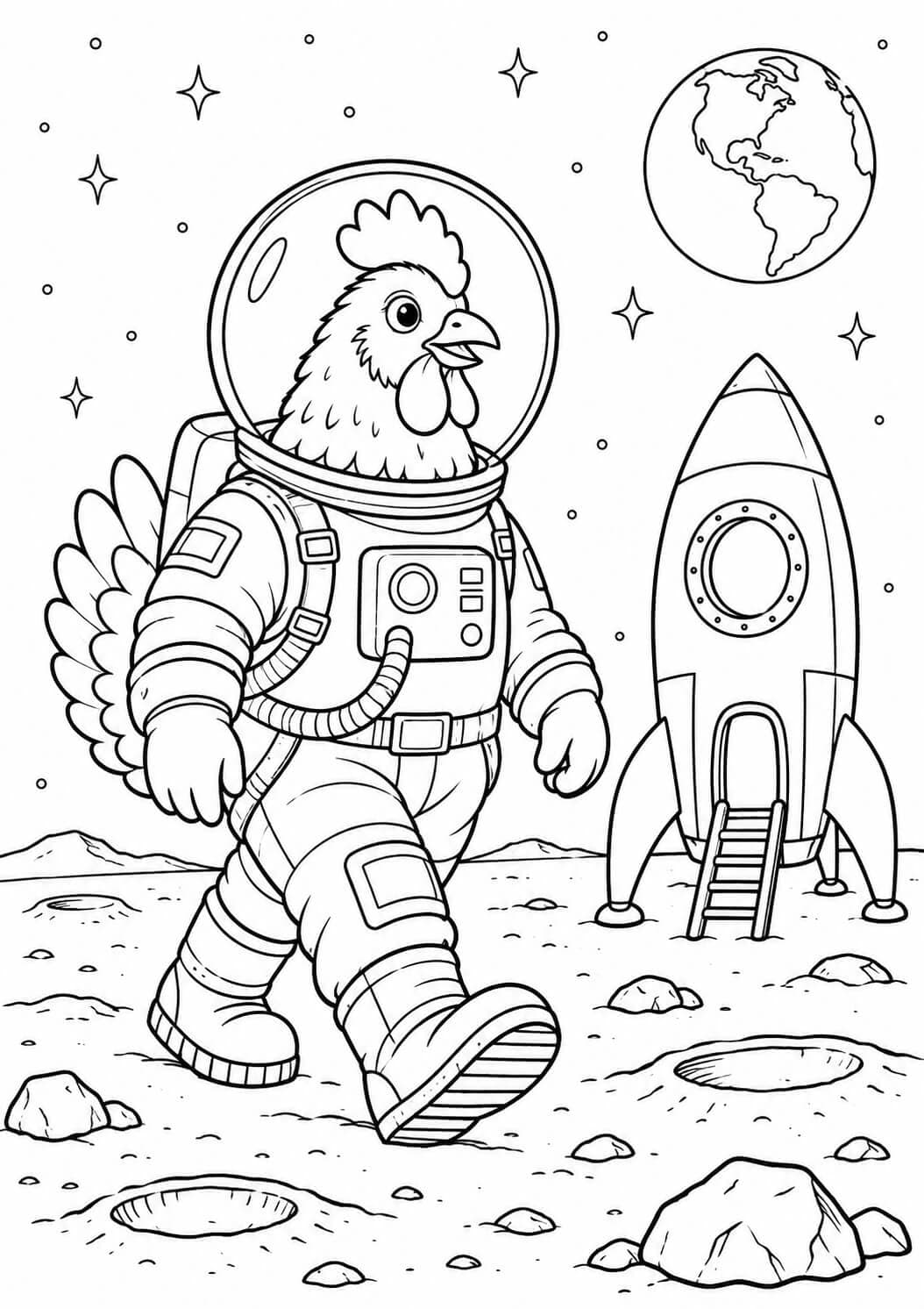 Galinha astronauta para colorir