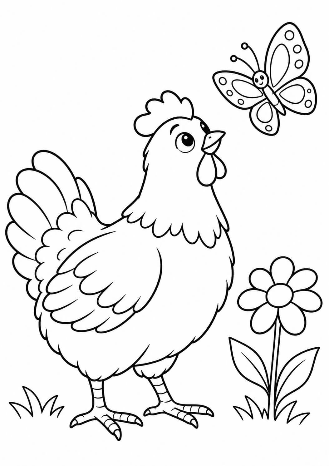 Galinha e borboleta para colorir