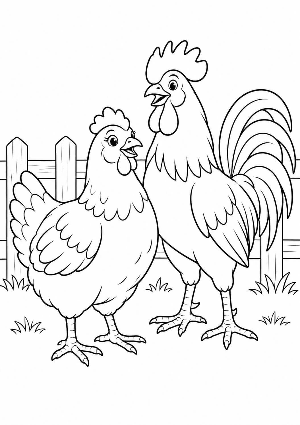 Galinha e galo para colorir