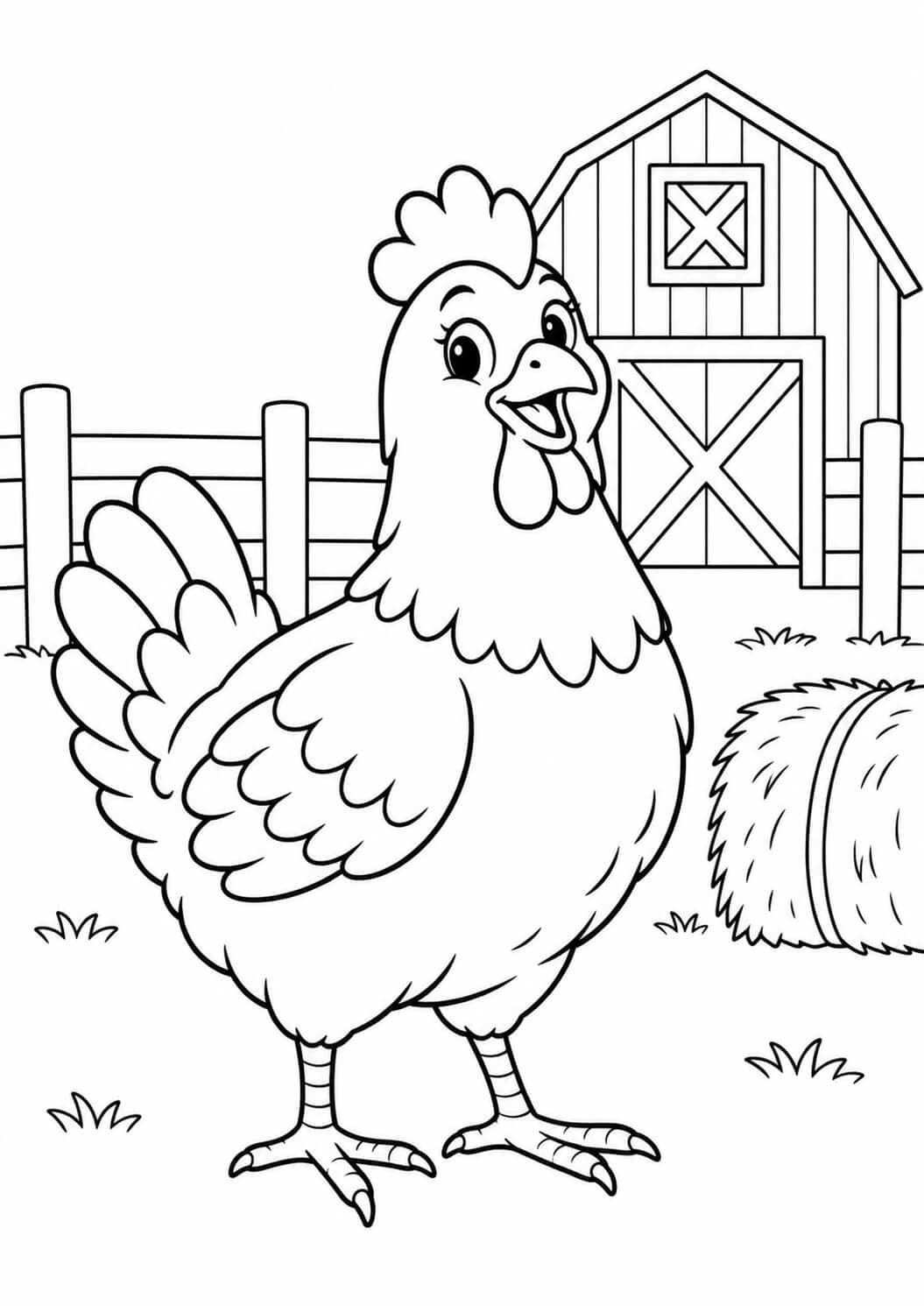 Galinha na fazenda para colorir