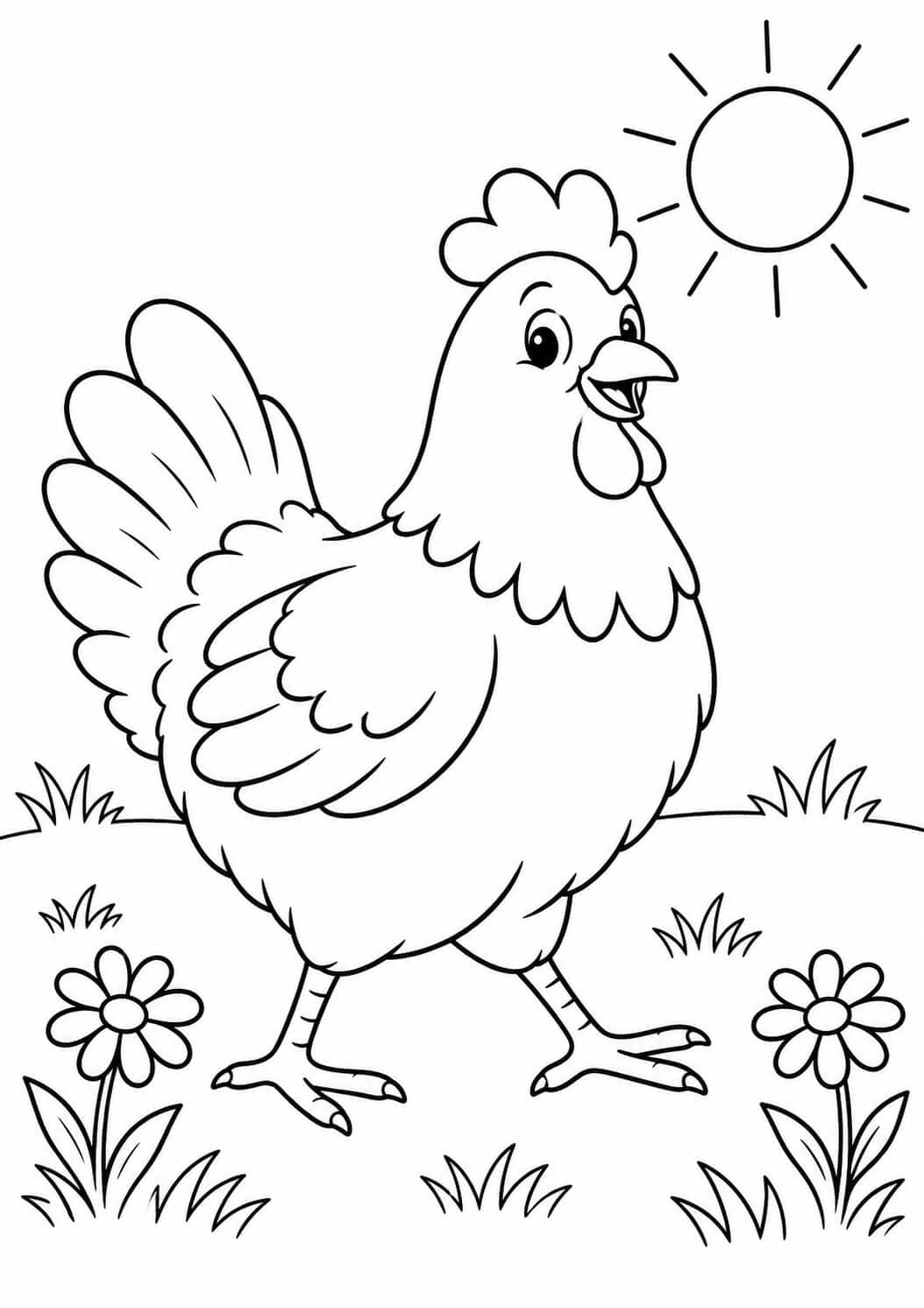 Galinha no campo para colorir