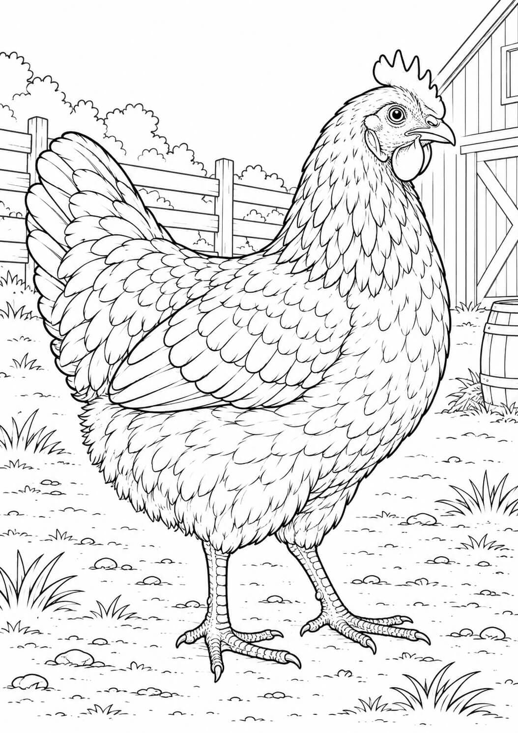 Galinha realista para colorir